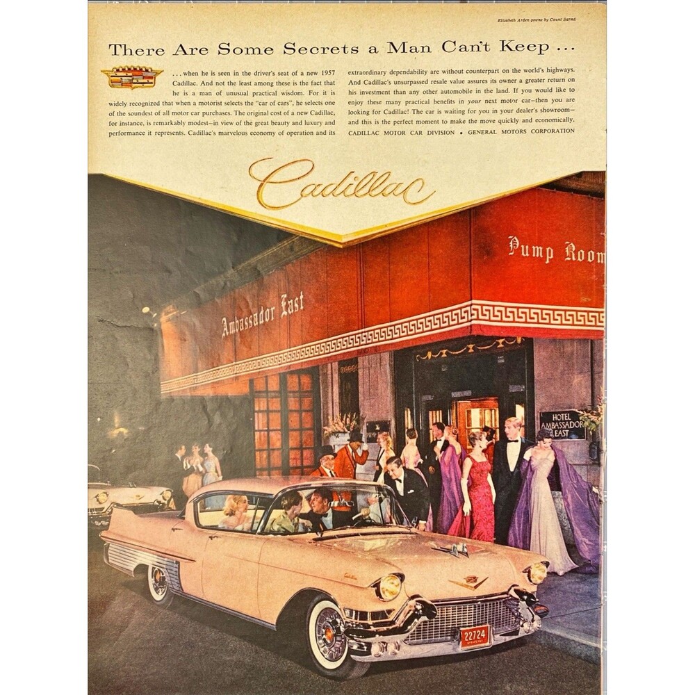 Pink Cadillac "Secretes a Man Can Keep" Vintage Print Ad 1957